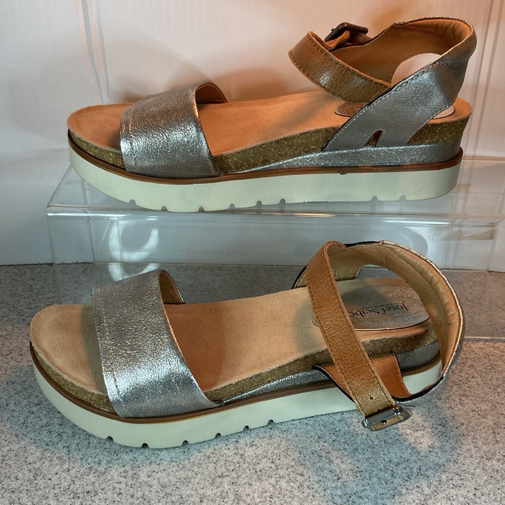 Josef Seibel size 40 platform sandals. Cork bed silver‎ leather box 9 - Picture 2 of 5